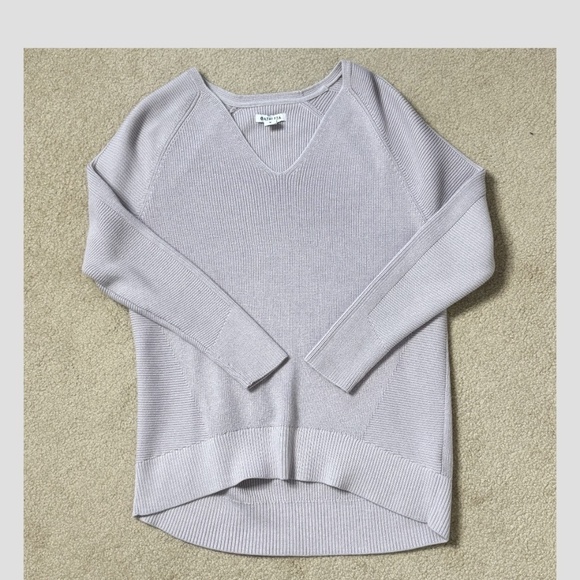 Athleta Hanover Sweater V-Neck Merino Wool Blend Lilac Purple Ribbed Sweater - Picture 8 of 15